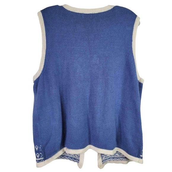 Holiday Editions Sweater Vest Women's Christmas Grandma Size L Blue White Cotton - Picture 3 of 8